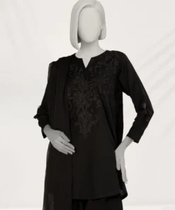 BLACK EMBROIDERED KHHADDAR 2 PIECE STITCHED