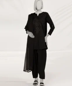 Alternative view of BLACK EMBROIDERED KHHADDAR 2 PIECE STITCHED