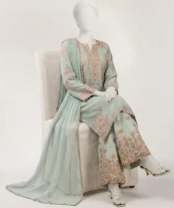 GREEN MAPLE SILK EMBROIDERED STITCHED 3PIECE - Image 3