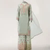 GREEN MAPLE SILK EMBROIDERED STITCHED 3PIECE