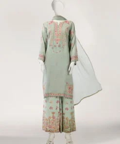 GREEN MAPLE SILK EMBROIDERED STITCHED 3PIECE