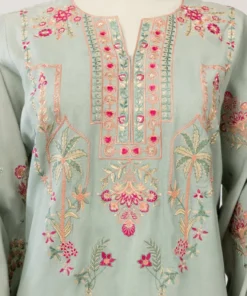 GREEN MAPLE SILK EMBROIDERED STITCHED 3PIECE - Image 4