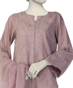 LILAC PAPER COTTON EMBROIDERED 3 PIECE STITCHED SUIT