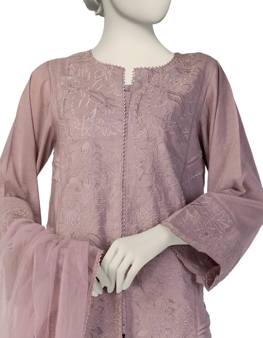 LILAC PAPER COTTON EMBROIDERED 3 PIECE STITCHED SUIT