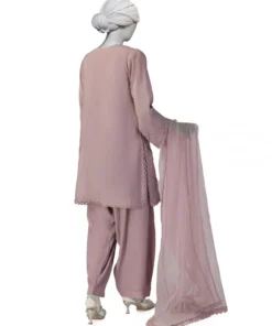 Alternative view of LILAC PAPER COTTON EMBROIDERED 3 PIECE STITCHED SUIT