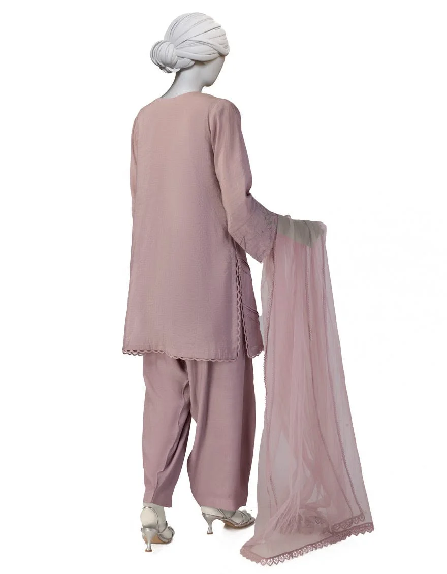 LILAC PAPER COTTON EMBROIDERED 3 PIECE STITCHED SUIT - Image 2