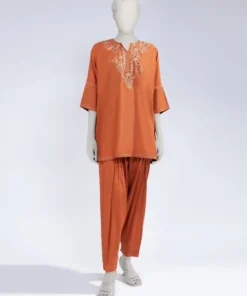 ORANGE COTTON EMBROIDERED CO-ORD SET