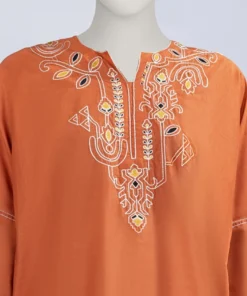 ORANGE COTTON EMBROIDERED CO-ORD SET - Image 3