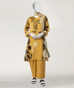 YELLOW LAWN EMBROIDERED STITCHED 2PC